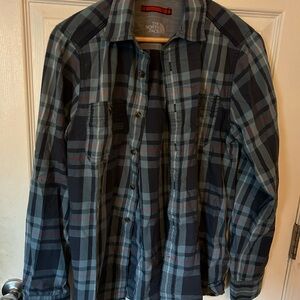 The North Face Blue Plaid Casual Button Down Shirt